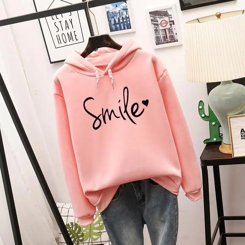 Ellen | Damer Tryckt Smile Hoodie Sweatshirt