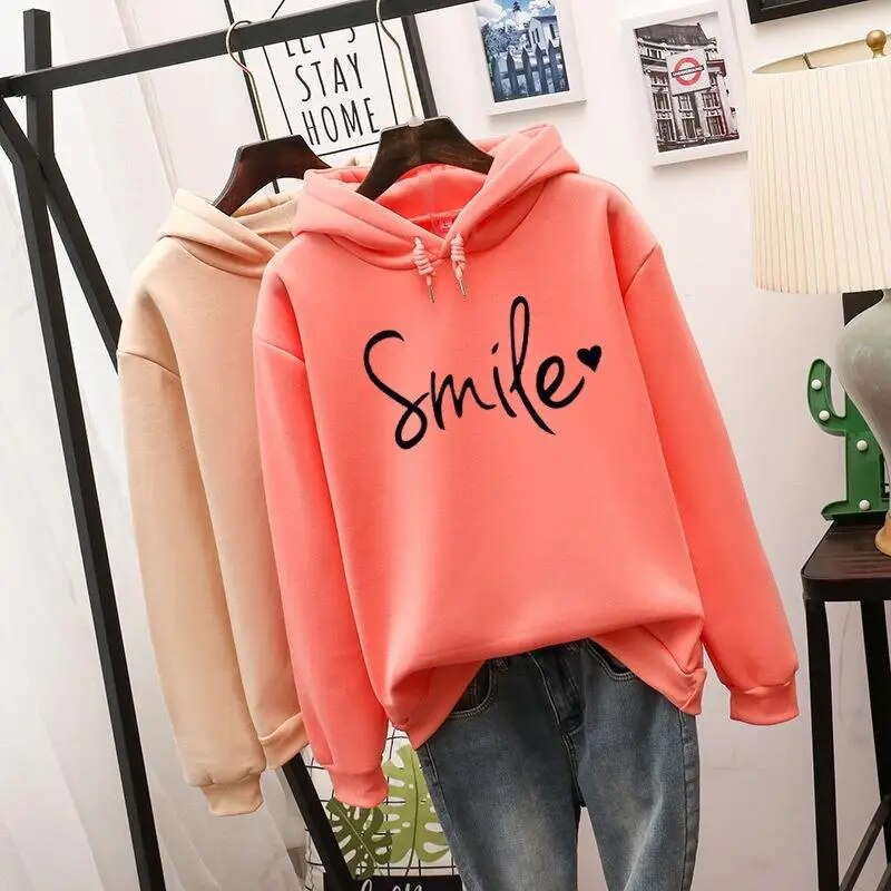 Ellen | Damer Tryckt Smile Hoodie Sweatshirt