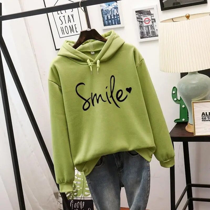 Ellen | Damer Tryckt Smile Hoodie Sweatshirt